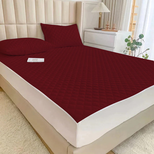 Ultrasonic 100% Waterproof Mattress Cover For Double Bed Fitted Mattress Protector Anti Sleep Bed Sheet (Maroon)