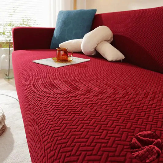 Stripe Jacquard Sofa Cover - Maroon